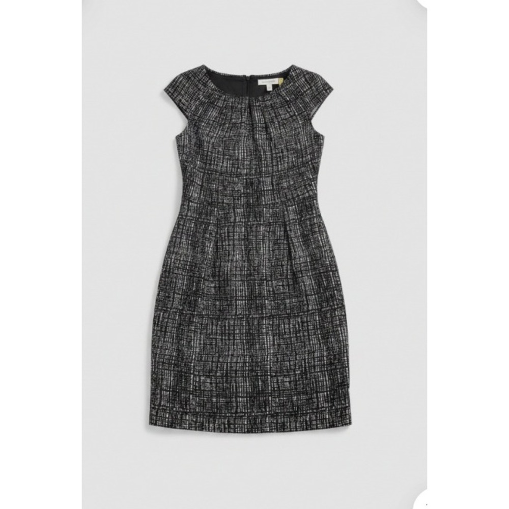 Calvin Klein Womens Black White Grid Print Cap Sleeve Sheath Dress Size 2
